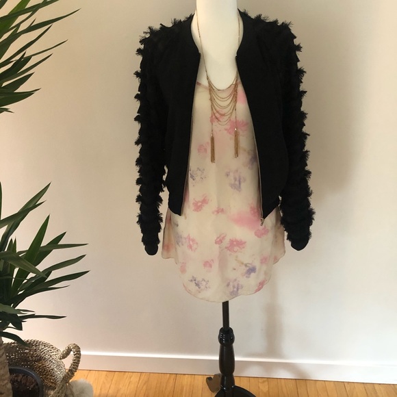 ZARA FEATHER SLEEVE BLACK BOMBER - Picture 2 of 6